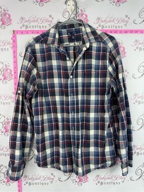 GAP classic fit shirt Navy Blue White Red Plaid Button-Up Shirt